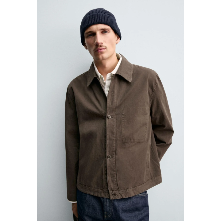 КУРТКА-РУБАШКА КЛАССИЧЕСКОГО КРОЯ С ЭФФЕКТОМ ПОСТИРАННОСТИ