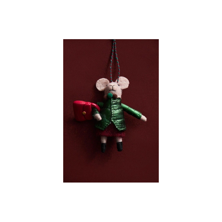 WOOL MOUSE WITH BAG CHRISTMAS TREE DECORATION