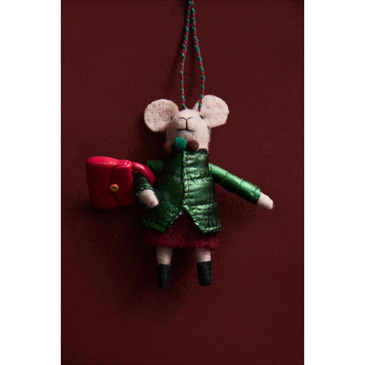 WOOL MOUSE WITH BAG CHRISTMAS TREE DECORATION