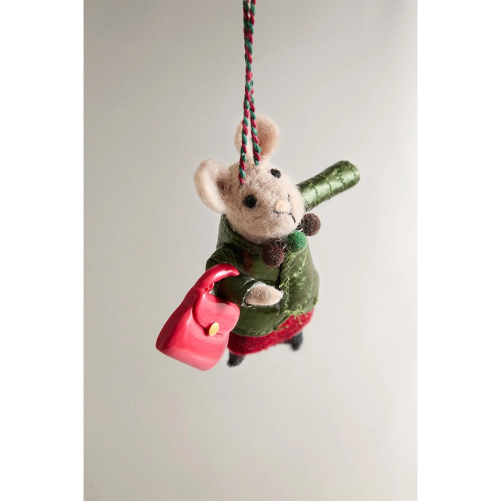 WOOL MOUSE WITH BAG CHRISTMAS TREE DECORATION