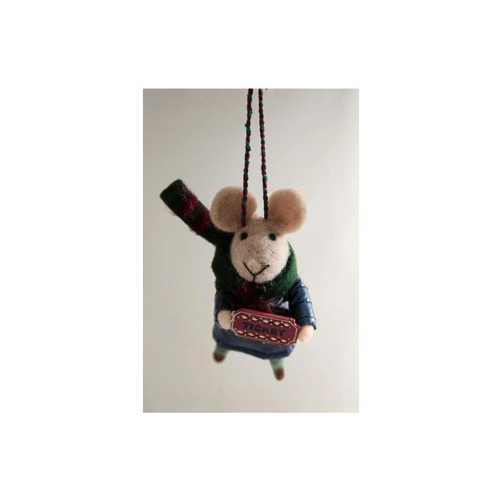 WOOL MOUSE WITH TICKET CHRISTMAS TREE DECORATION