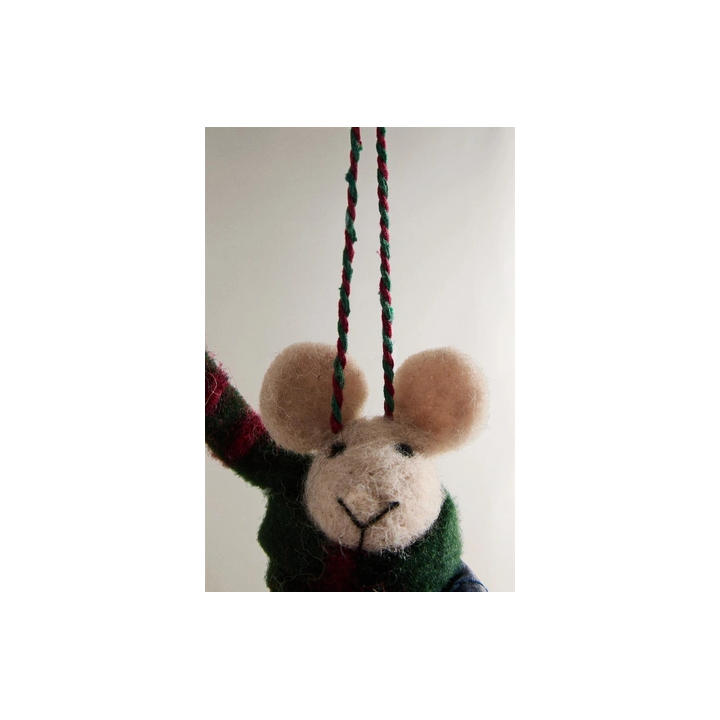 WOOL MOUSE WITH TICKET CHRISTMAS TREE DECORATION