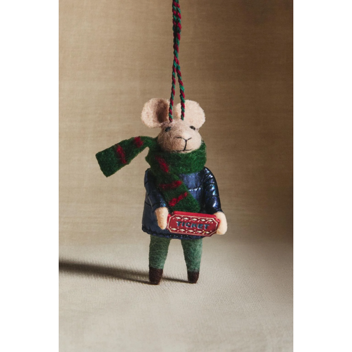 WOOL MOUSE WITH TICKET CHRISTMAS TREE DECORATION