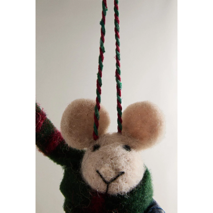 WOOL MOUSE WITH TICKET CHRISTMAS TREE DECORATION