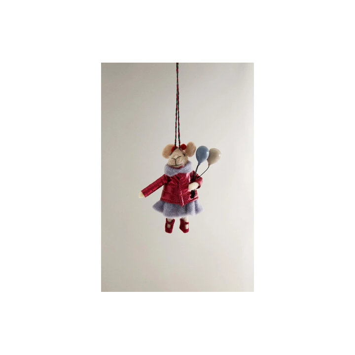 WOOL MOUSE WITH BALLOONS CHRISTMAS TREE DECORATION