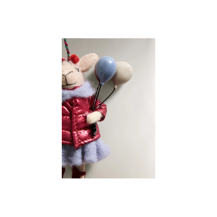WOOL MOUSE WITH BALLOONS CHRISTMAS TREE DECORATION