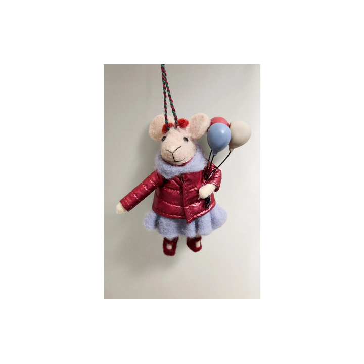 WOOL MOUSE WITH BALLOONS CHRISTMAS TREE DECORATION