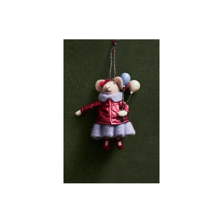 WOOL MOUSE WITH BALLOONS CHRISTMAS TREE DECORATION