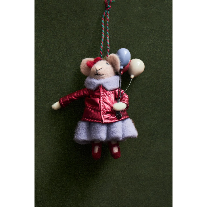 WOOL MOUSE WITH BALLOONS CHRISTMAS TREE DECORATION