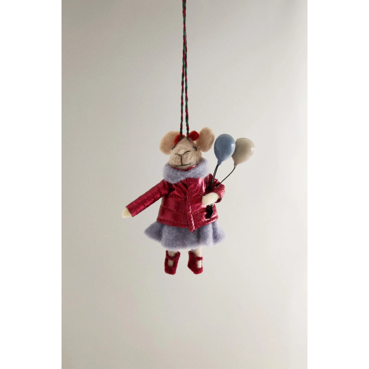 WOOL MOUSE WITH BALLOONS CHRISTMAS TREE DECORATION