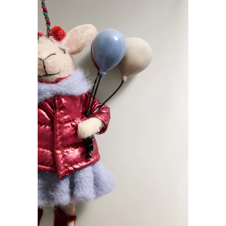WOOL MOUSE WITH BALLOONS CHRISTMAS TREE DECORATION