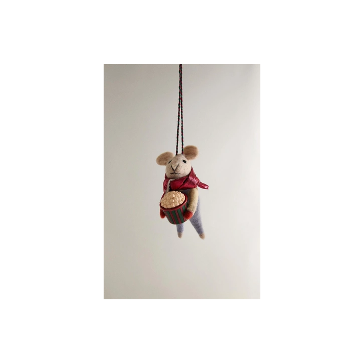 WOOL MOUSE WITH POPCORN CHRISTMAS TREE DECORATION