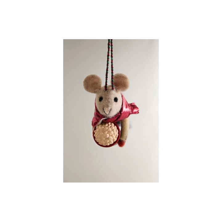 WOOL MOUSE WITH POPCORN CHRISTMAS TREE DECORATION
