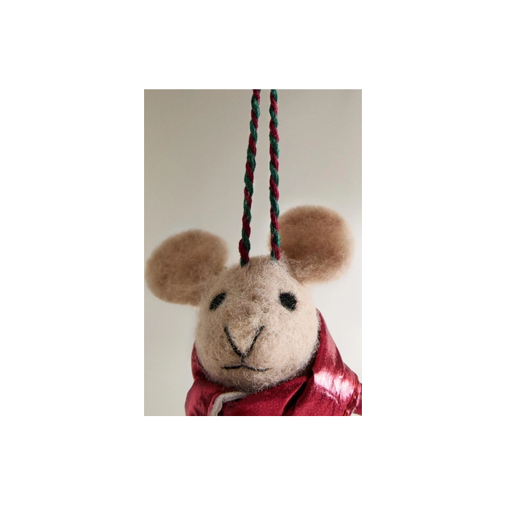 WOOL MOUSE WITH POPCORN CHRISTMAS TREE DECORATION