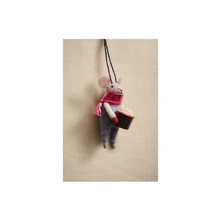 WOOL MOUSE WITH POPCORN CHRISTMAS TREE DECORATION