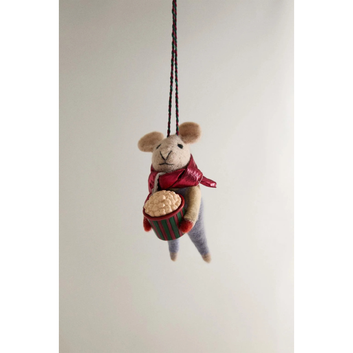 WOOL MOUSE WITH POPCORN CHRISTMAS TREE DECORATION