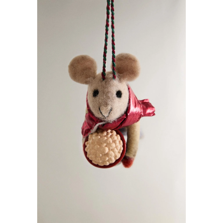 WOOL MOUSE WITH POPCORN CHRISTMAS TREE DECORATION