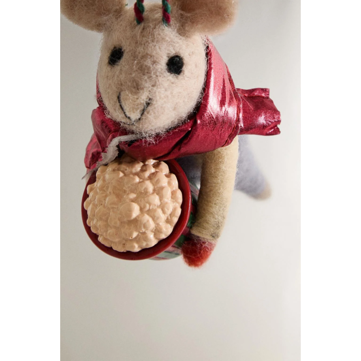 WOOL MOUSE WITH POPCORN CHRISTMAS TREE DECORATION