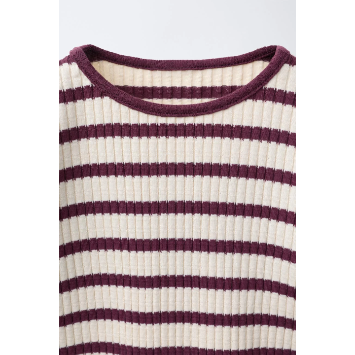 КОМПЛЕКТ ИЗ ФУТБОЛКИ И РАСКЛЕШЕННЫХ ЛЕГИНСОВ В РУБЧИК В ПОЛОСКУ