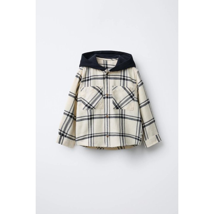 КЛЕТЧАТАЯ РУБАШКА С КАПЮШОНОМ И ФЛИСОМ