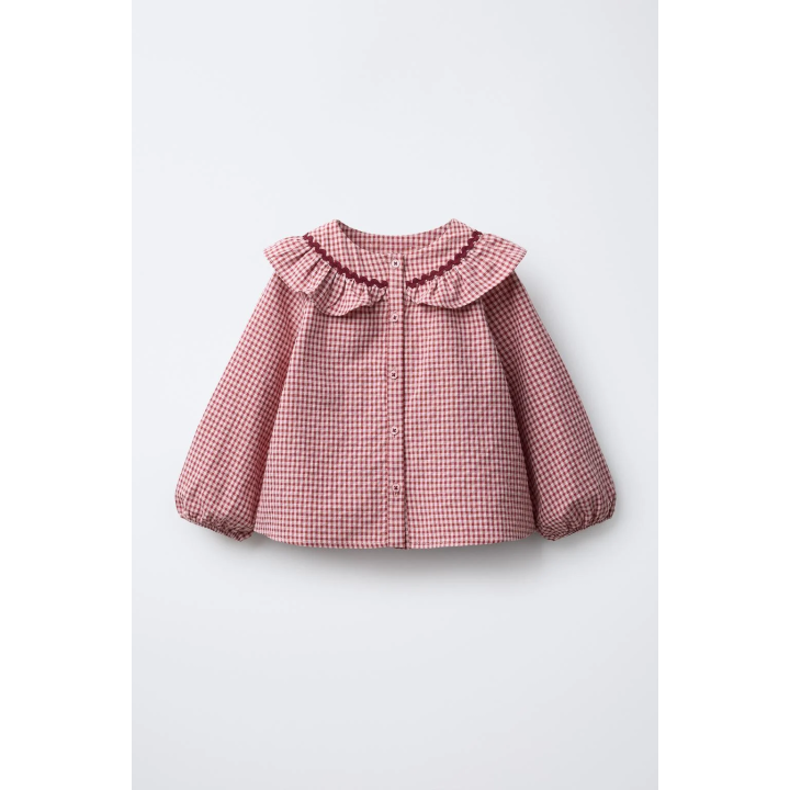 РУБАШКА С БОЛЬШИМ ОТЛОЖНЫМ ВОРОТНИКОМ В КЛЕТКУ ВИШИ