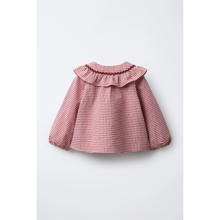 РУБАШКА С БОЛЬШИМ ОТЛОЖНЫМ ВОРОТНИКОМ В КЛЕТКУ ВИШИ