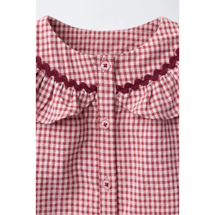 РУБАШКА С БОЛЬШИМ ОТЛОЖНЫМ ВОРОТНИКОМ В КЛЕТКУ ВИШИ