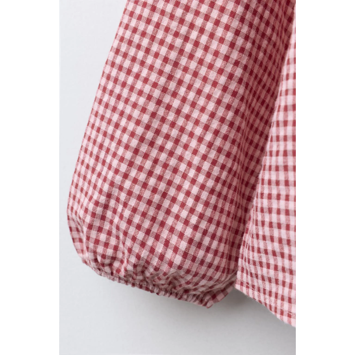 РУБАШКА С БОЛЬШИМ ОТЛОЖНЫМ ВОРОТНИКОМ В КЛЕТКУ ВИШИ