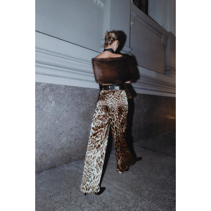 Брюки с широкими брючинами из атласа с поясом