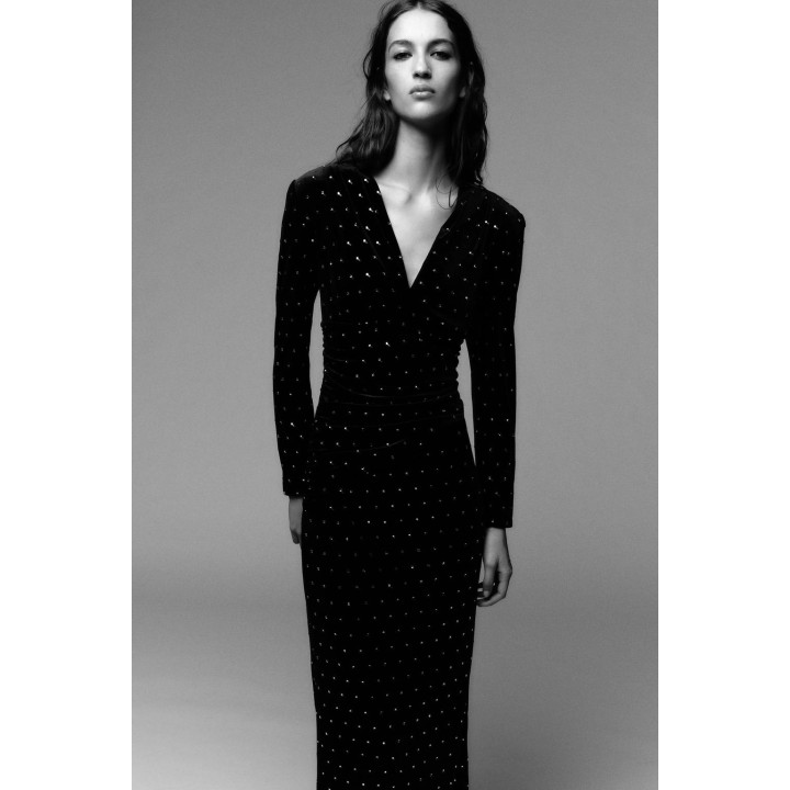 БАРХАТНОЕ ПЛАТЬЕ МИДИ С БЛЕСТКАМИ