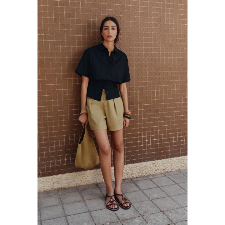 ПРИТАЛЕННАЯ РУБАШКА ИЗ ЛЬНА С ДВУХСЛОЙНОЙ ТКАНЬЮ