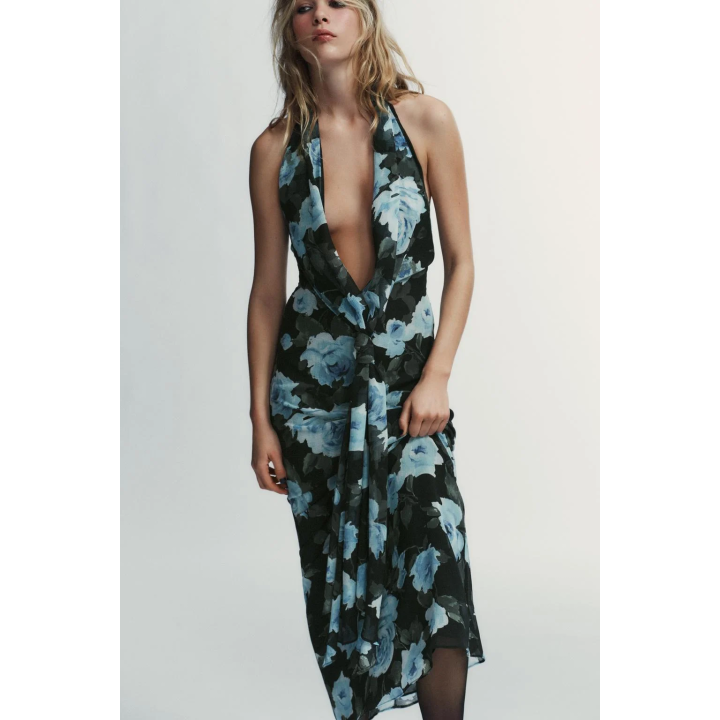 ДЛИННОЕ ПЛАТЬЕ С УЗЛОМ И ЦВЕТОЧНЫМ ПРИНТОМ