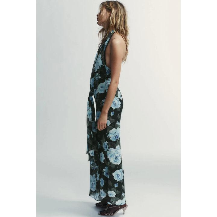 ДЛИННОЕ ПЛАТЬЕ С УЗЛОМ И ЦВЕТОЧНЫМ ПРИНТОМ