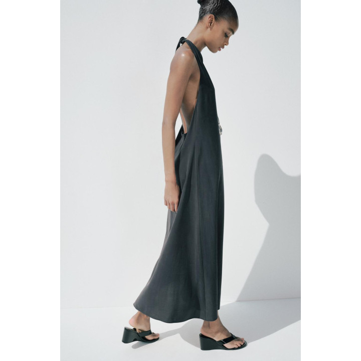 ПЛАТЬЕ МИДИ С ГОРЛОВИНОЙ ХАЛТЕР И ЗАВЯЗКАМИ