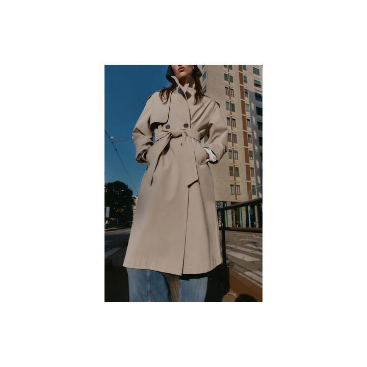 ДЛИННЫЙ ТРЕНЧ С ПОЯСОМ, ВЕТРОЗАЩИТНЫЙ, ВОДООТТАЛКИВАЮЩИЙ