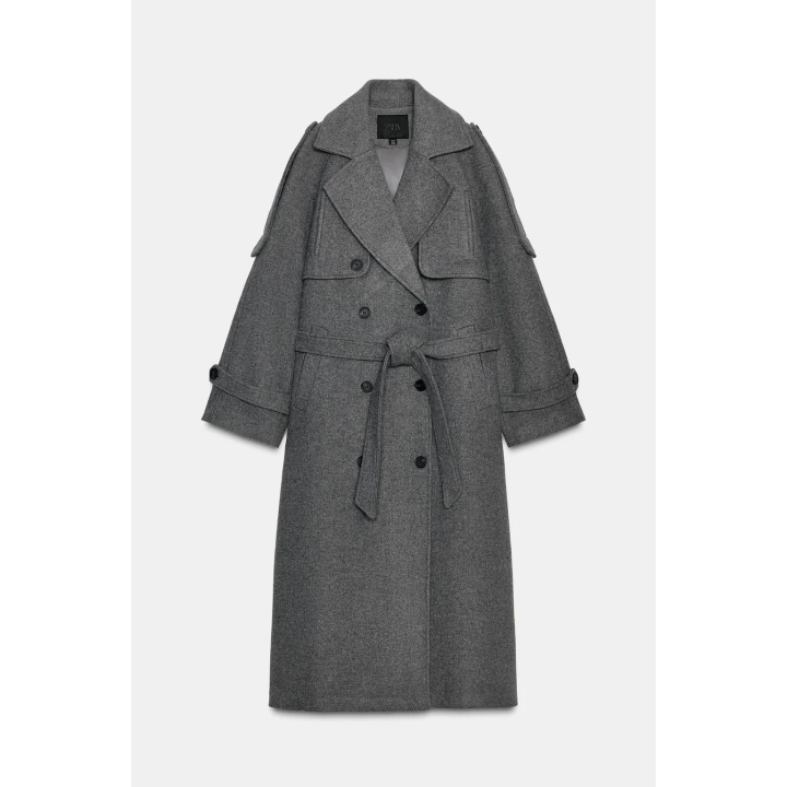 ДВУБОРТНОЕ ПАЛЬТО С ПОЯСОМ И ШЛЕВКАМИ