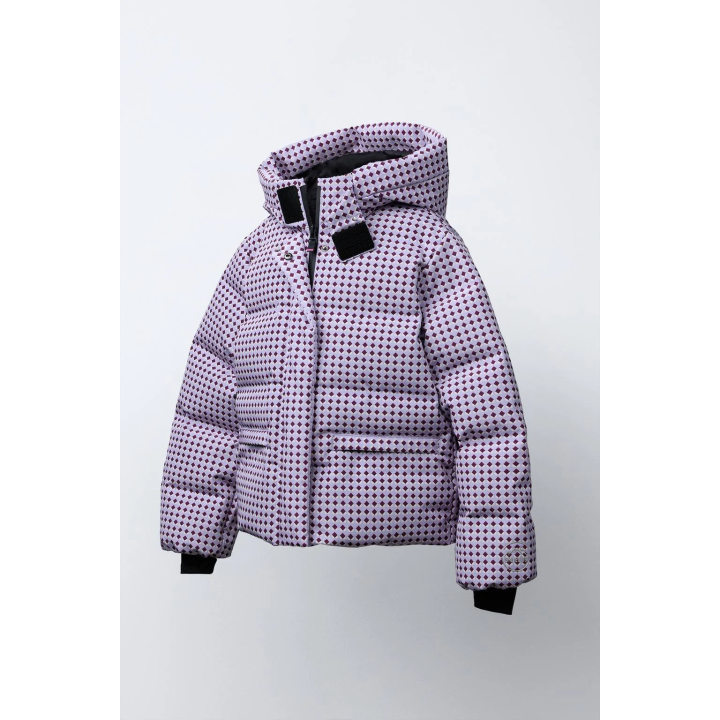 Пуховик с геометрическим принтом и набивкой из пера и пуха. защита от ветра и влаги, система recco® для лыжной коллекции