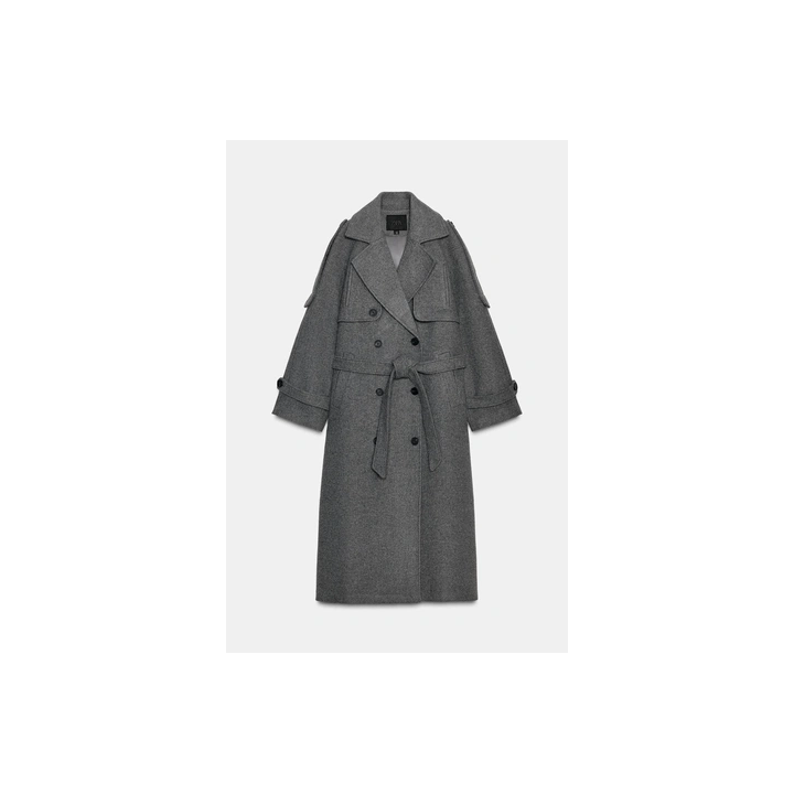 ДВУБОРТНОЕ ПАЛЬТО С ПОЯСОМ И ШЛЕВКАМИ