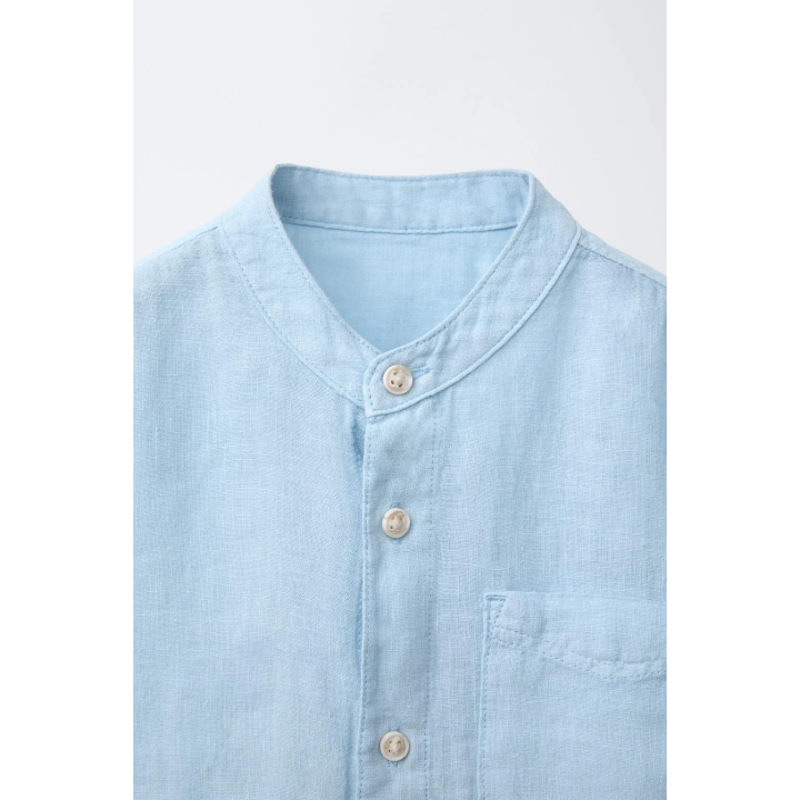 РУБАШКА ИЗО ЛЬНА С ВОРОТНИКОМ-СТОЙКОЙ