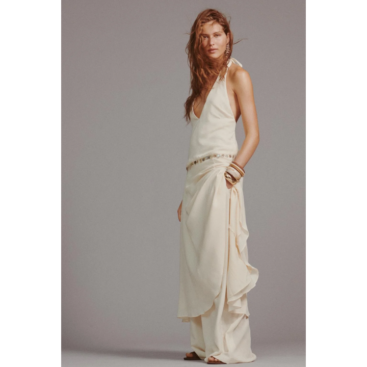 ПЛАТЬЕ МИДИ С ГОРЛОВИНОЙ ХАЛТЕР И БУСИНАМИ