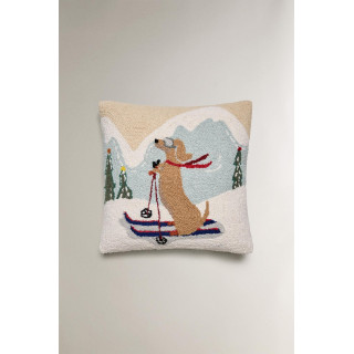 Плед из шерсти их бленда с рождественским чехлом для подушки с собакой на лыжах