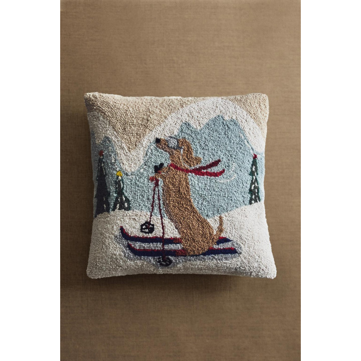 Плед из шерсти их бленда с рождественским чехлом для подушки с собакой на лыжах