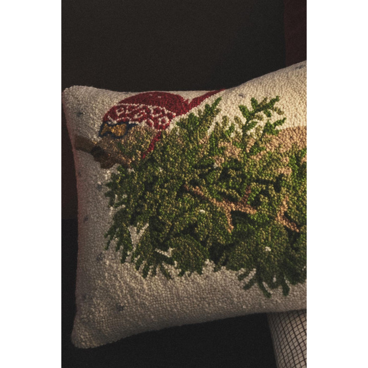 Подушка с изображением ёлки и собаки из шерстяной смеси