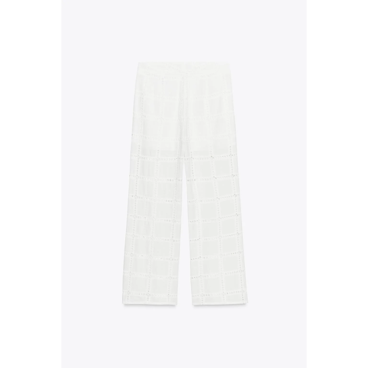 ПРЯМЫЕ БРЮКИ С ПЕРФОРИРОВАННОЙ ВЫШИВКОЙ