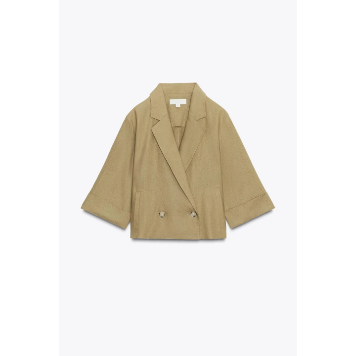 КОРОТКИЙ ДВУБОРТНЫЙ БЛЕЙЗЕР ИЗ ЛЬНЯНОЙ ТКАНИ