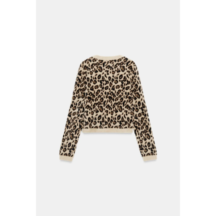 СВИТЕР ИЗ ТРИКОТАЖА С ЭФФЕКТОМ МЕХА И АНИМАЛИСТИЧЕСКИМ ПРИНТОМ