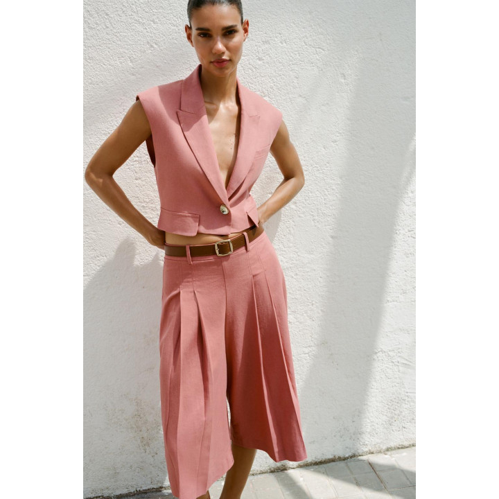 ДЛИННЫЕ БЕРМУДЫ С ПОЯСОМ ИЗ ЛЬНА