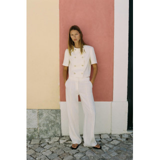 ПРЯМЫЕ БРЮКИ ИЗ ЛЬНЯНОЙ ТКАНИ С КОНТРАСТНОЙ СТРОЧКОЙ