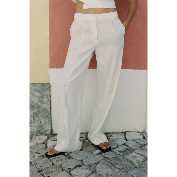 ПРЯМЫЕ БРЮКИ ИЗ ЛЬНЯНОЙ ТКАНИ С КОНТРАСТНОЙ СТРОЧКОЙ