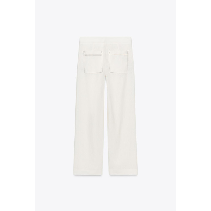 ПРЯМЫЕ БРЮКИ ИЗ ЛЬНЯНОЙ ТКАНИ С КОНТРАСТНОЙ СТРОЧКОЙ